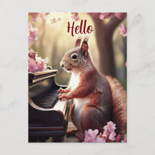 Carte Postale Écureuil Animal Mignon Jouant du Piano Bonjour