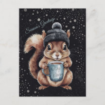 Écureuil avec tasse et neige "Stay Warm"