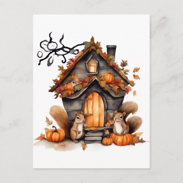 Carte Postale Écureuil d'automne Aquarelle générée par l'IA (Devant)