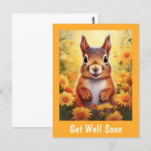 Carte Postale Écureuil en Fleurs Jaunes mignonne Se bien Bientôt