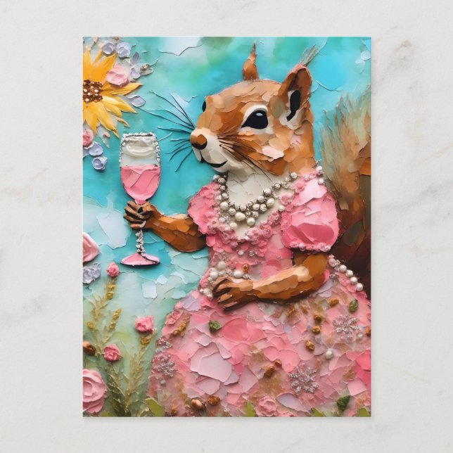 Carte Postale Écureuil en robe rose (Devant)