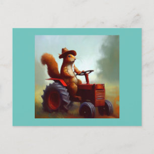 Carte Postale Écureuil sur un tracteur