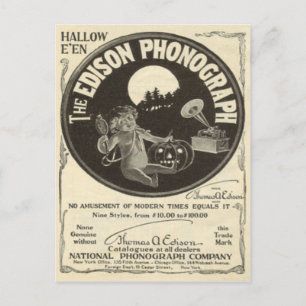 Carte Postale Edison Phonographe Halloween Ad Jack-o'-lantern