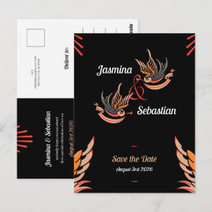 Carte Postale Editable Rockabilly Swallows Mariage Enregistrer L
