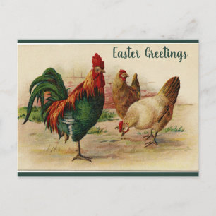 Carte Postale Editable Rooster and Hens Easter