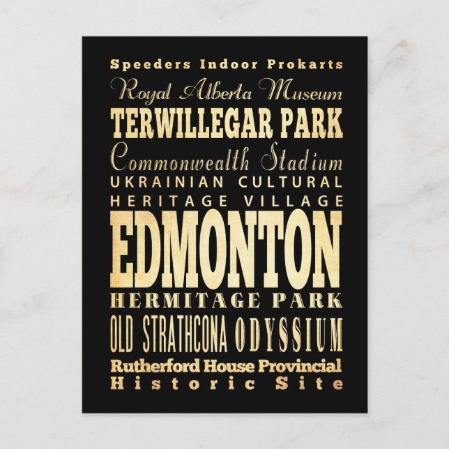 Carte Postale Edmonton Ville du Canada Typographie Art (Devant)