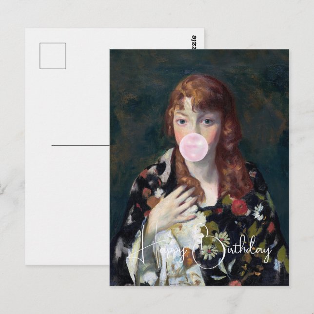 Carte Postale Edna soufflant un bubble gum Joyeux Anniversaire (Devant / Derrière)