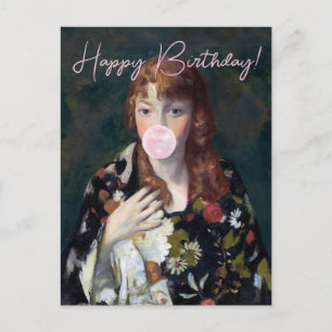 Carte Postale Edna soufflant un bubble gum rose Joyeux anniversa