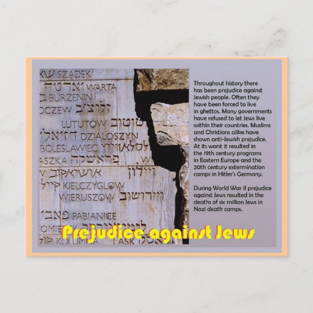 Carte Postale Éducation, judaïsme, Préjudice à l'égard des juifs (Devant)