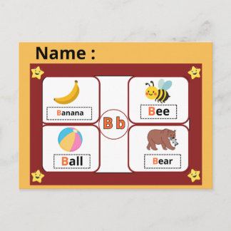 Carte Postale Educational Alphabet Letter (B) Flashcard for kids