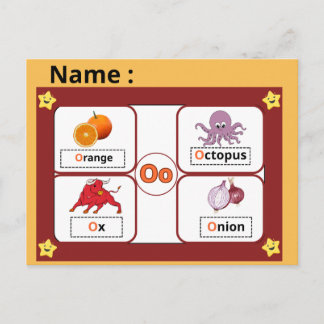 Carte Postale Educational Alphabet Letter O Flashcard for Kids