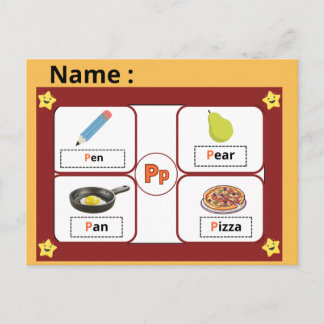 Carte Postale Educational Alphabet Letter P Flashcard for Kids