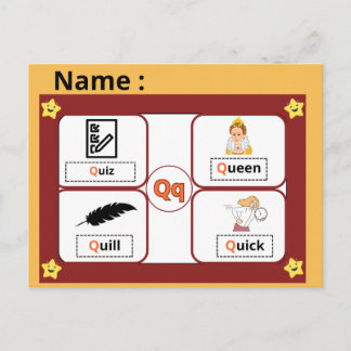 Carte Postale Educational Alphabet Letter Q Flashcard for Kids