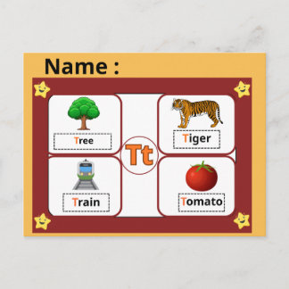 Carte Postale Educational Alphabet Letter T Flashcard for Kids