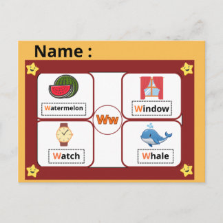 Carte Postale Educational Alphabet Letter W Flashcard for Kids