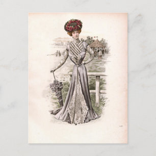Carte Postale Edwardian Lady Avec Parapluie Vintage Mode
