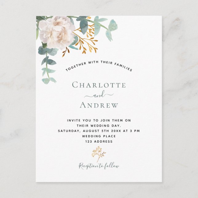 Carte Postale Eeucalyptus floraux verdure élégante mariage moder (Devant)