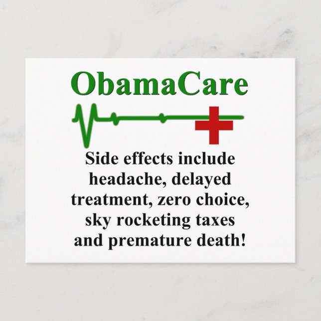 Carte Postale Effets secondaires d'ObamaCare (Devant)