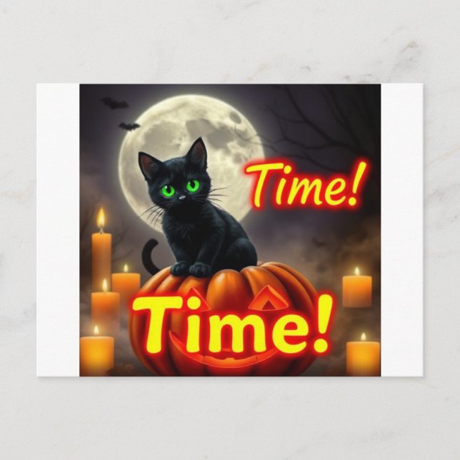 Carte postale éffrayant Black Cat Halloween (Devant)