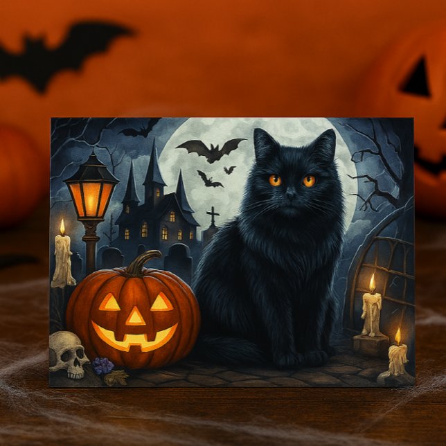 Carte postale éffrayant Black Cat Halloween (ai mockup created by Susang6)