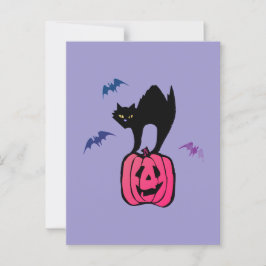 Carte Postale Éffrayant Chat Halloween Citrouille Pop Art
