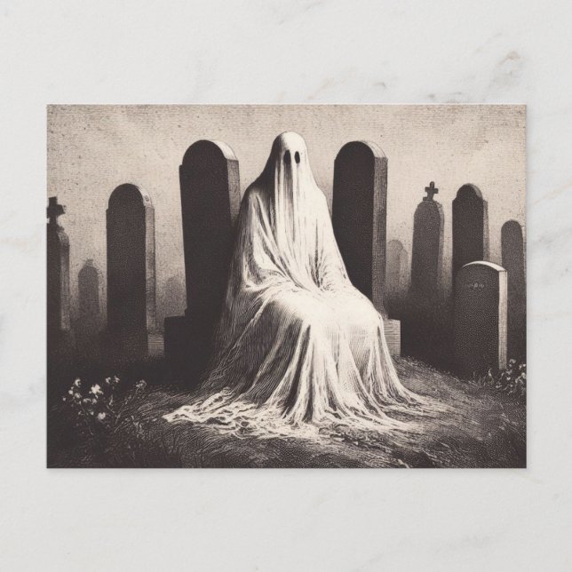 Carte Postale Éffrayant Fantôme dans le cimetière Horreur Goth C (Devant)