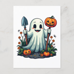 Carte Postale Éffrayant Halloween Jardin d'automne Citrouille fa