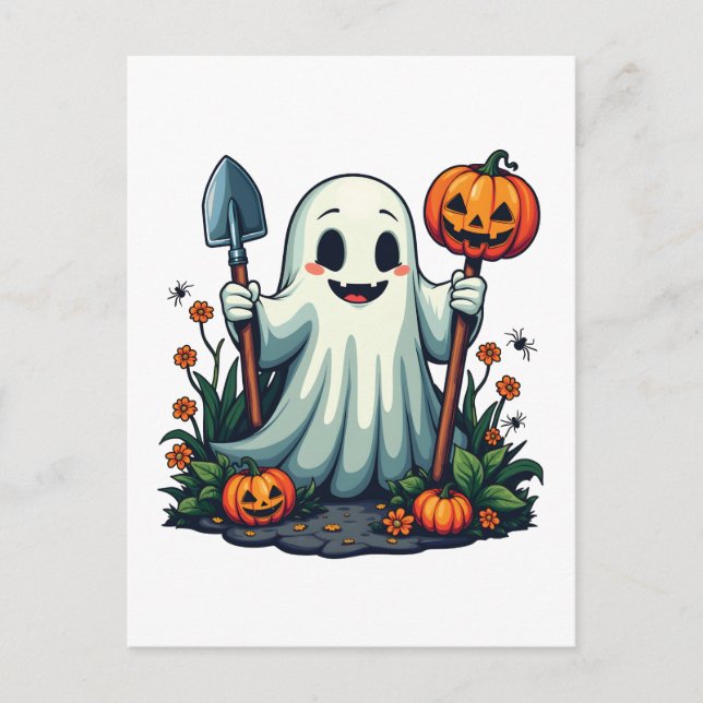 Carte Postale Éffrayant Halloween Jardin d'automne Citrouille fa (Devant)