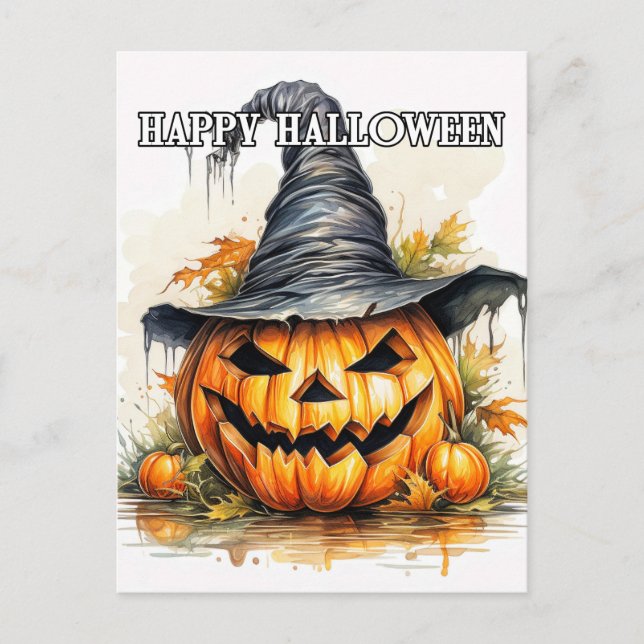Carte Postale Éffrayant Happy Halloween Citrouille (Devant)