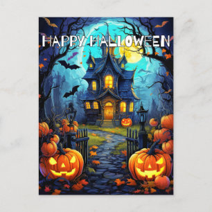 Carte Postale Éffrayant Happy Halloween Citrouilles