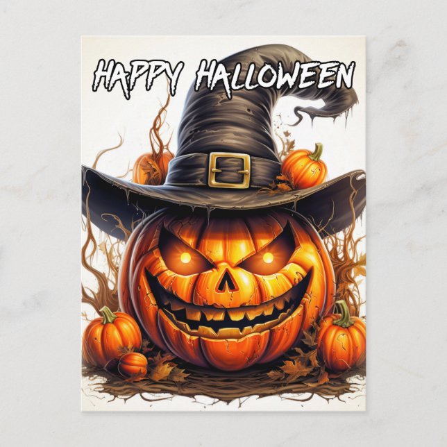 Carte Postale Éffrayant Nefarious Happy Citrouille Halloween (Devant)