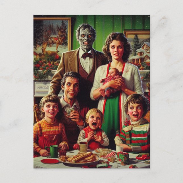 Carte Postale Éffrayant Noël Horreur Retro Portrait de famille (Devant)