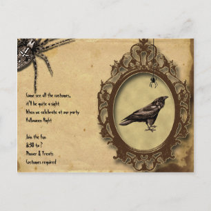 Carte Postale Éffrayant Vintage corbeau et araignée Invitation d