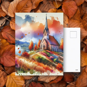 Carte Postale Église aquarelle le jour d'automne   Bénédictions 