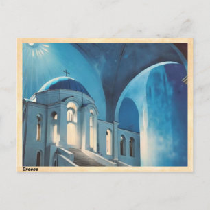 Carte Postale Église Blue Dome Grèce Vintage