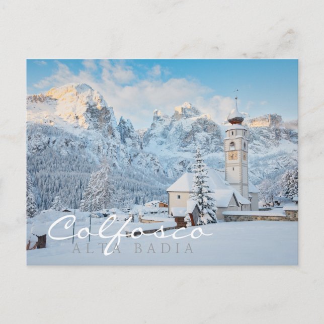 Carte Postale Église couverte de neige avec un arrière-plan mont (Devant)