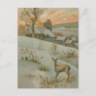 Carte Postale Église de cerfs de champ d'hiver neige