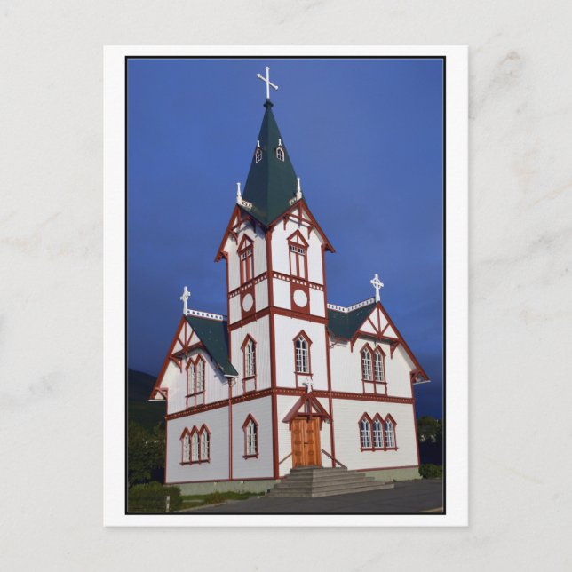 Carte Postale Eglise luthérienne Husavik, Islande. (Devant)