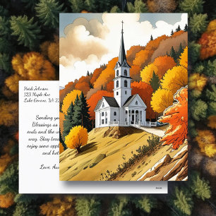 Carte Postale Église sur une colline en automne