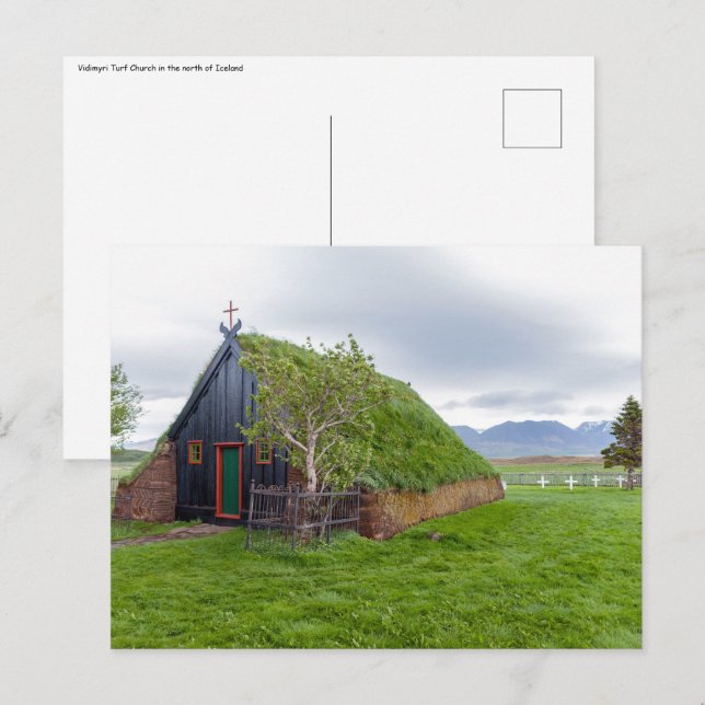 Carte Postale Eglise Vidimyri Turf dans le nord de l'Islande (Devant / Derrière)