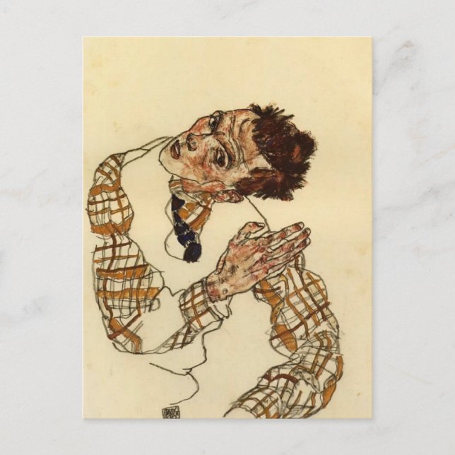 Carte Postale Egon Schiele - Autoportrait avec À damiers chemise (Devant)