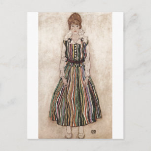 Carte Postale Egon Schiele - Edith Schiele en robe rayée 1915