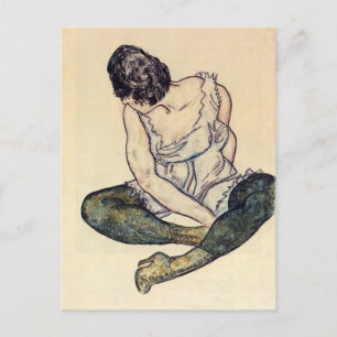 Carte Postale Egon Schiele - Femme assise avec des bas verts