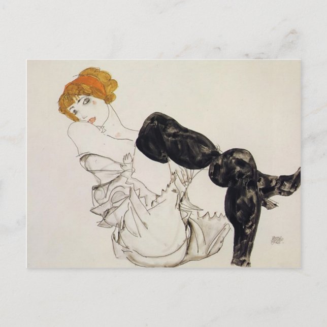 Carte Postale Egon Schiele - Femme aux bas noirs (Devant)