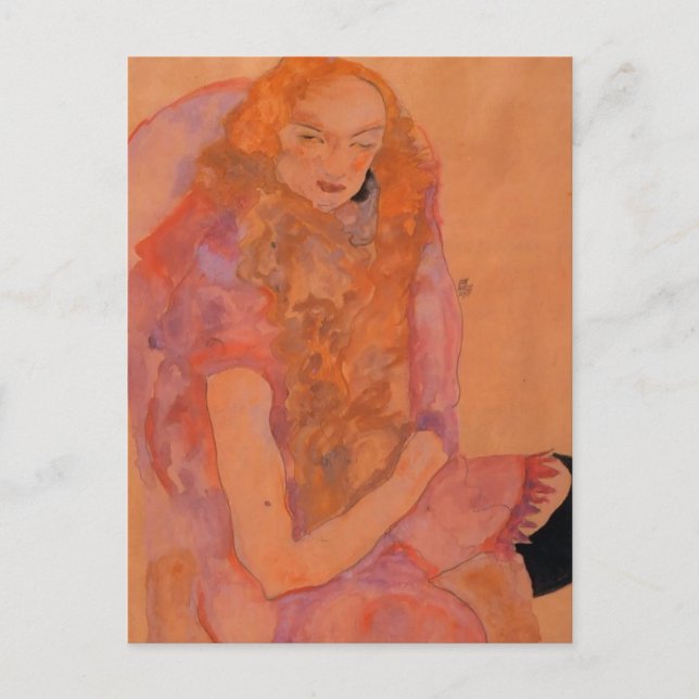 Carte Postale Egon Schiele - Femme aux cheveux longs (Devant)