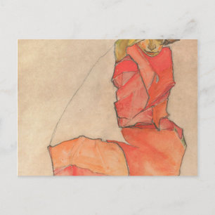 Carte Postale Egon Schiele - Kneeling Femme en robe orange-rouge