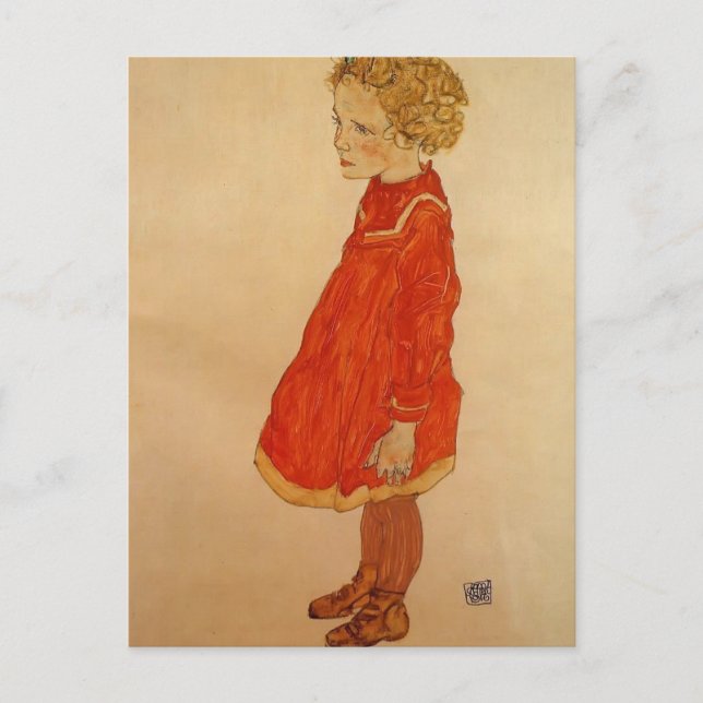 Carte Postale Egon Schiele - Petite fille aux cheveux blonds (Devant)