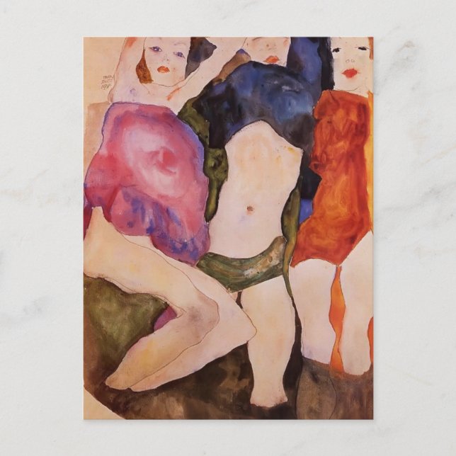 Carte Postale Egon Schiele - Trois Filles (Devant)
