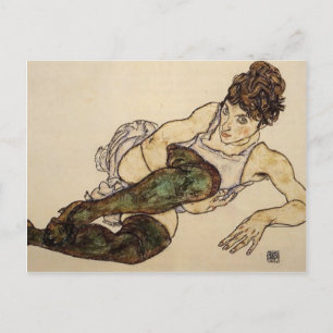 Carte Postale Egon Schiele - Une femme avec des bas verts