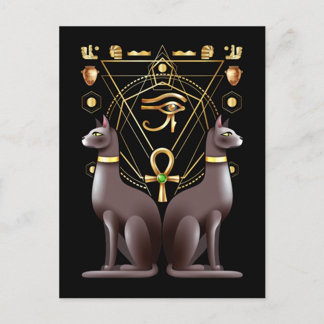 Carte Postale Égypte Cat Horus Oeil Ankh Géométrie Sacrée (Devant)